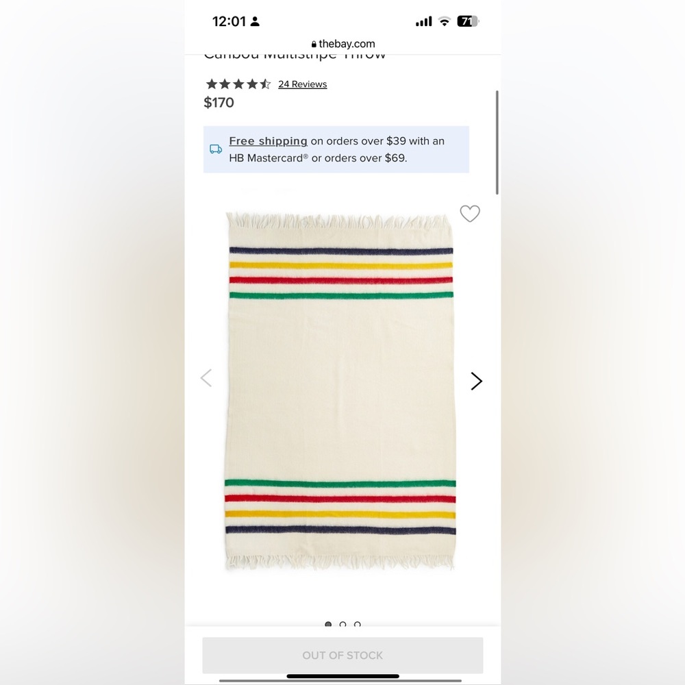 Hudson Bay 100% Authentic Wool Caribou Throw in Multistripe